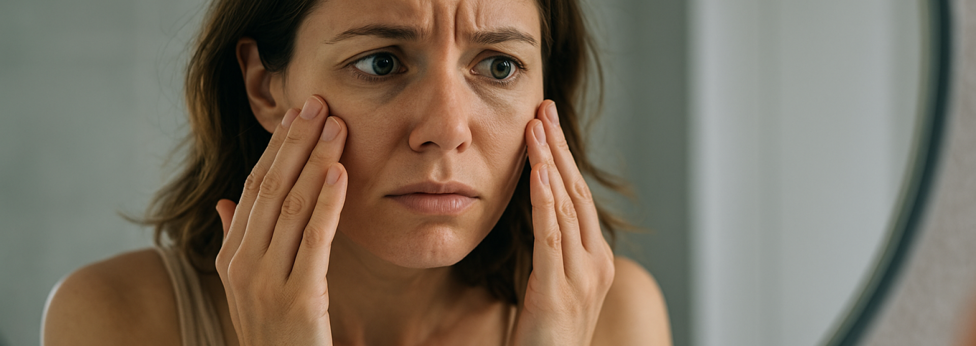 mulher a olhar-se no espelho preocupada